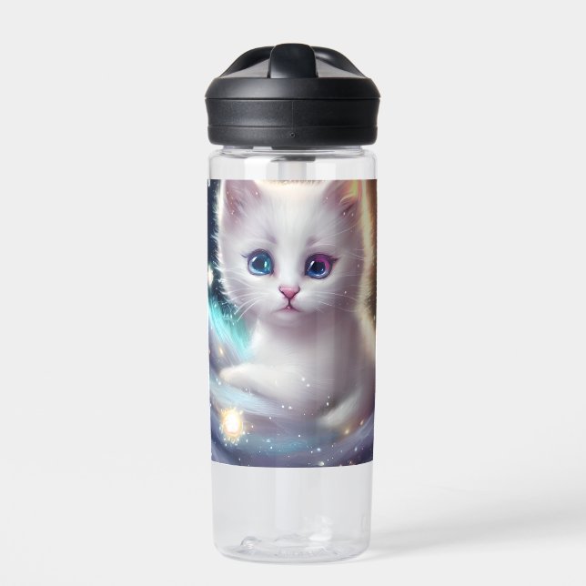 Fantasy Fluffy White Cat Water Bottle (Front)
