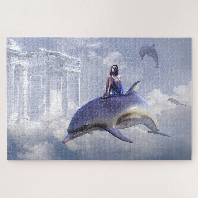Fantasy Flying Dolphin Purple Jigsaw Puzzle (Horizontal)