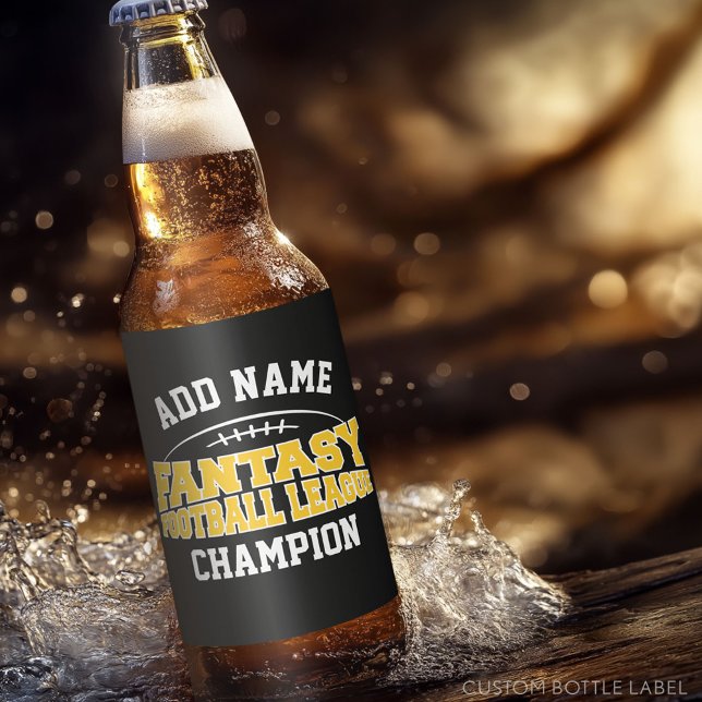 Fantasy Football Champion - Black and Yellow Gold Beer Bottle Label (Custom Party Beer Label)