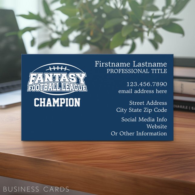 Fantasy Football Champion - Navy and White Business Card (Custom Business Card Template)