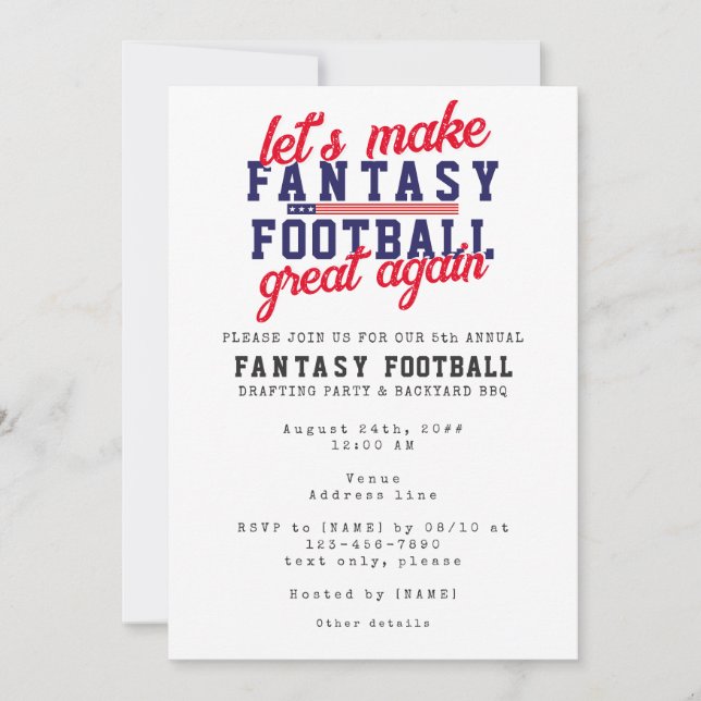 Fantasy Football League Great Again Drafting Party Invitation (Front)