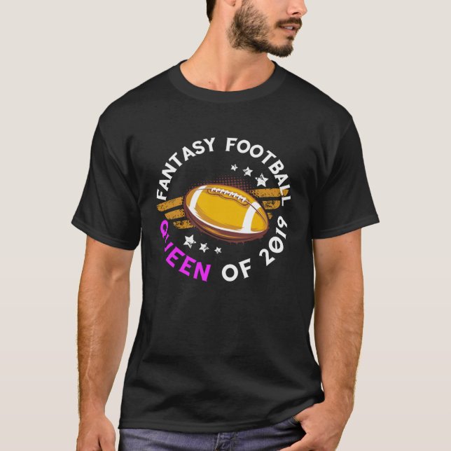 Fantasy Football Queen Of 2019 Pink First Place Wi T-Shirt (Front)
