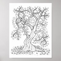 Fantasy Forest Heart-Leaf Tree Colouring Page Art