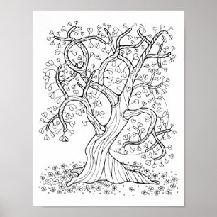 Fantasy Forest Heart-Leaf Tree Colouring Page Art Poster
