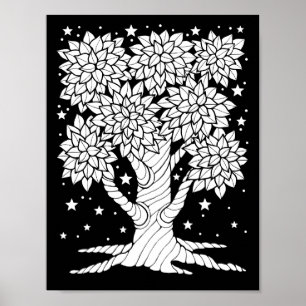 Fantasy Forest Starry Night Tree Colouring Page Ar Poster