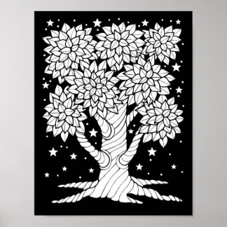 Fantasy Forest Starry Night Tree Colouring Page Ar Poster