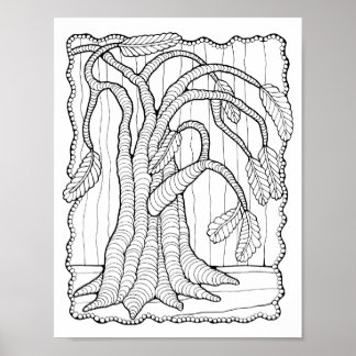 Fantasy Forest Tree Bead Border Colouring Page Art Poster