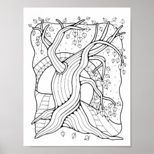 Fantasy Forest Twisted Tree Colouring Page Art Poster
