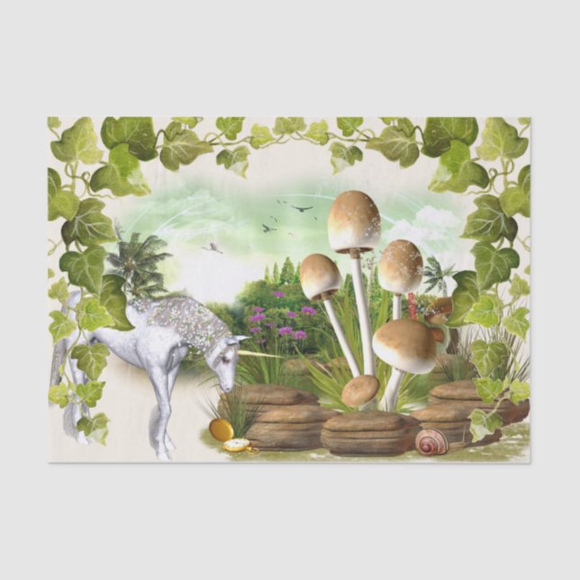 Fantasy Forest Unicorn Sparkle Mushroom Decoupage Tissue Paper (Front)