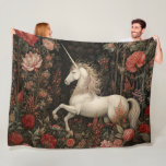 Fantasy Forest Unicorn William Morris Inspired Fleece Blanket<br><div class="desc">Our magical unicorn fleece blanket goes beyond providing warmth; it creates a sense of connection with nature and the beauty of art. The majestic unicorn surrounded by botanical leaves and art nouveau-style red florals, brings a touch of enchantment to any room. It is a thoughtful gift for nature enthusiasts, art...</div>