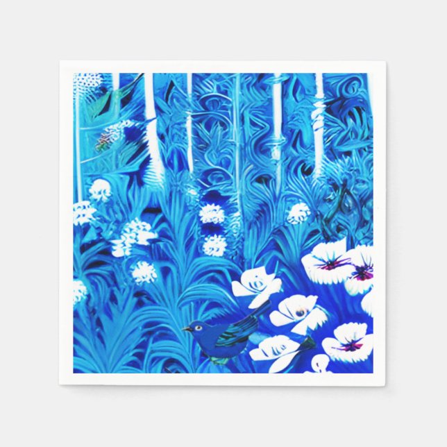 Fantasy Forest with Flowers and Birds Napkin (Front)