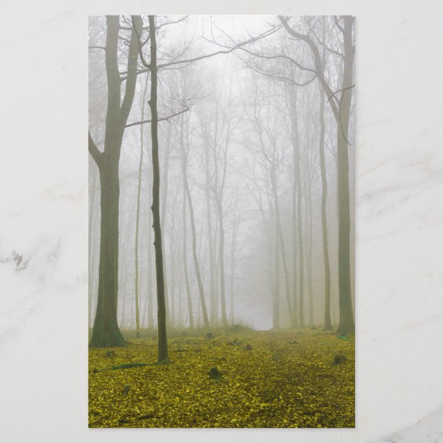 Fantasy forest with fog and yellow foliage stationery (Front)