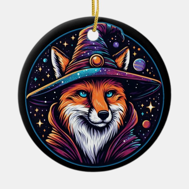Fantasy Fox - Celestial Wizard Ceramic Tree Decoration (Front)