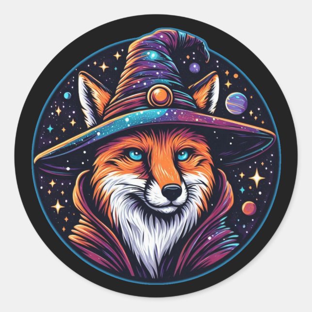Fantasy Fox - Celestial Wizard Classic Round Sticker (Front)