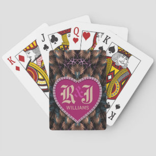 Fantasy Fractals Initials Pink Heart Personalised Playing Cards