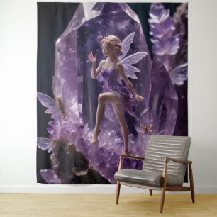 Fantasy Garden Jewel Amethyst Fairy Backdrop Tapestry
