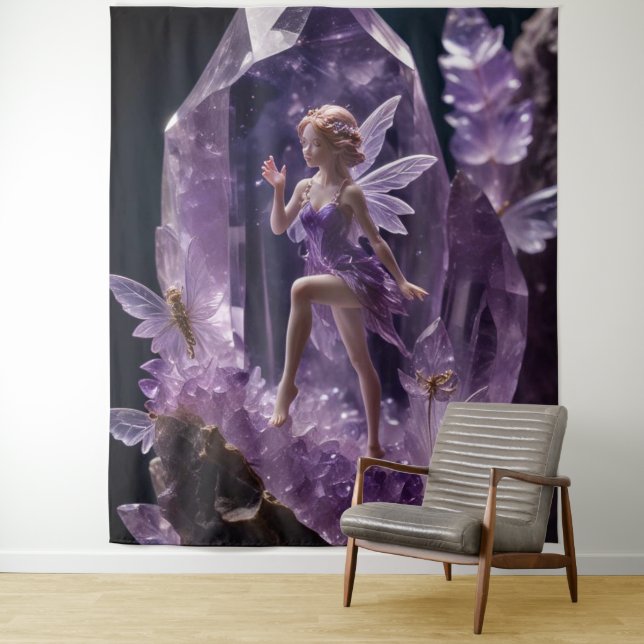 Fantasy Garden Jewel Amethyst Fairy Backdrop Tapestry (In Situ)