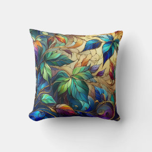 Fantasy Garden. Leafy design. Faux Stained glass Cushion
