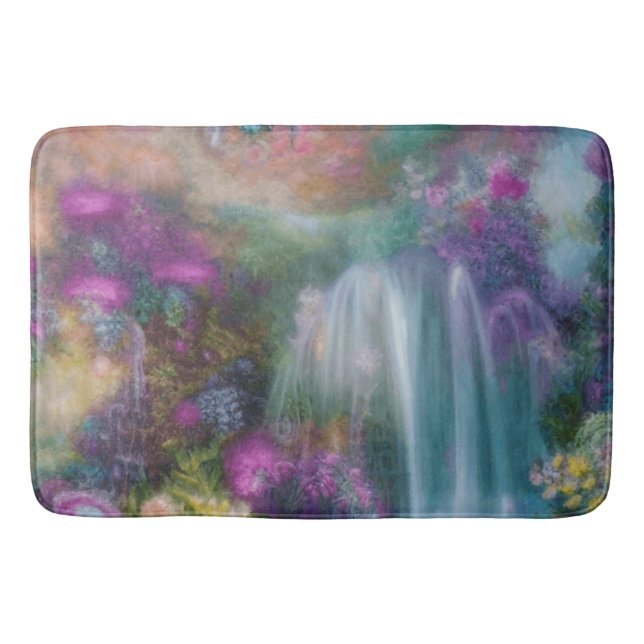 Fantasy Garden With Flowers And Calming Waterfall  Bath Mat (Front)