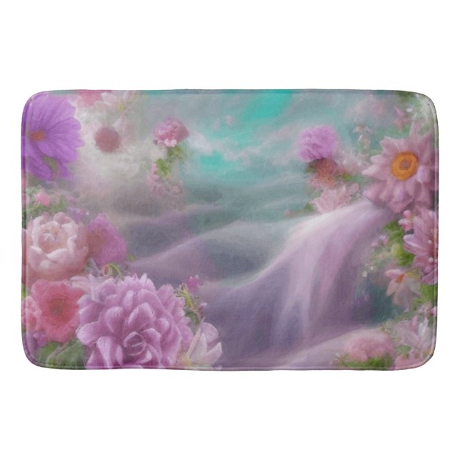 Fantasy Garden With Flowers And Pink Waterfall Bath Mat (Front)