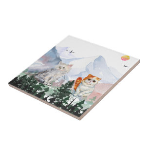 fantasy giant cats in the mountains tile