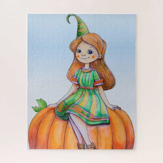 Fantasy Girl on a Pumpkin Jigsaw Puzzle (Vertical)