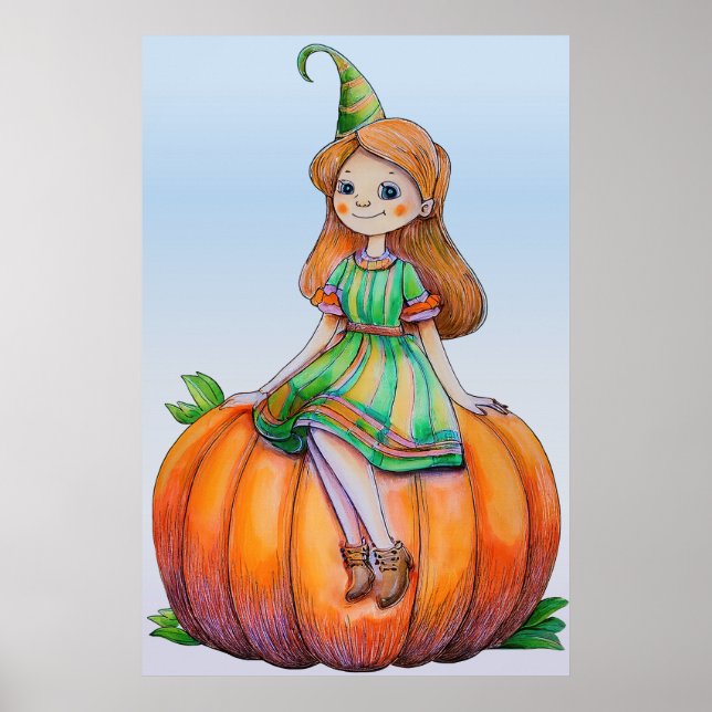 Fantasy Girl on a Pumpkin Poster (Front)