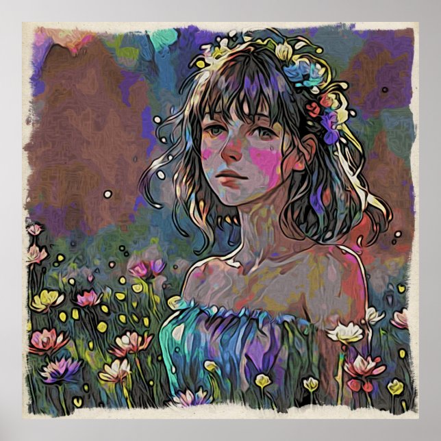 *~  Fantasy Girl Wild Flowers AP56  Art Painting Poster (Front)