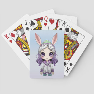 Fantasy Girl with Bunny Ears Playing Cards