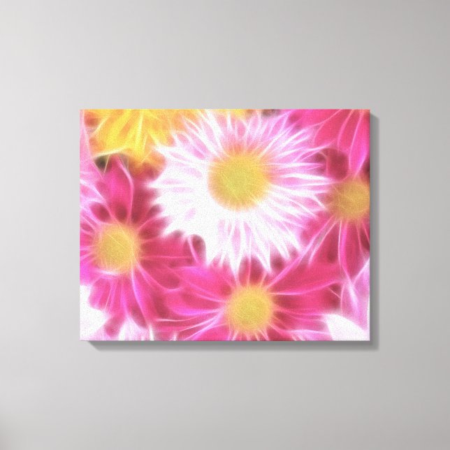 Fantasy Glassy Pink Daisies Floral Wrapped Canvas (Front)