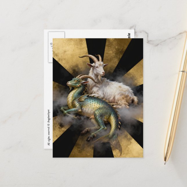 Fantasy Goat and Dragon  Postcard (Front/Back In Situ)