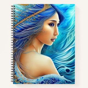 Fantasy Goddess Radiant Blue Depths Abstract Art Notebook