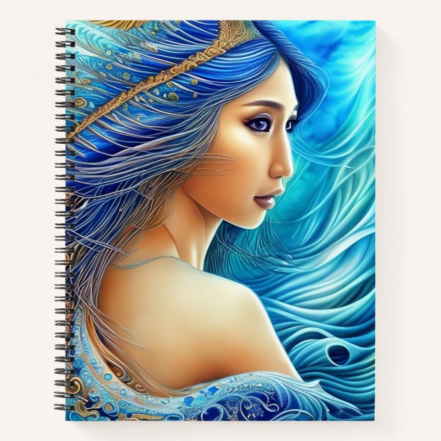 Fantasy Goddess Radiant Blue Depths Abstract Art Notebook (Front)