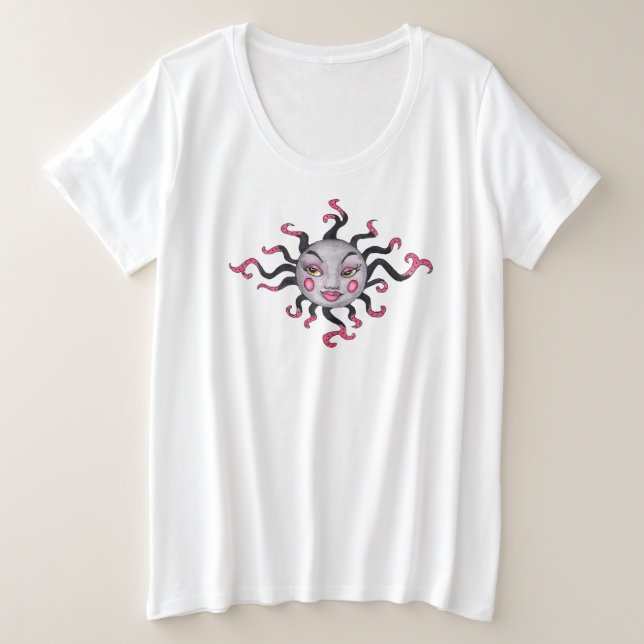 Fantasy Goddess Sun With Pretty Face Fancy Rays Plus Size T-Shirt (Design Front)