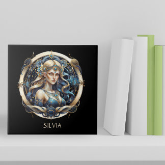 Fantasy Gold Blue Celestial Zodiac Sun Sign Virgo Tile
