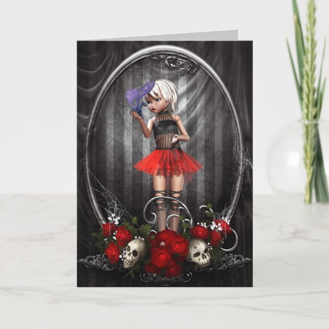 fantasy goth doll girl greeting card (Front)
