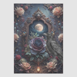 Fantasy Gothic Floral Night Raven Decoupage Tissue Paper