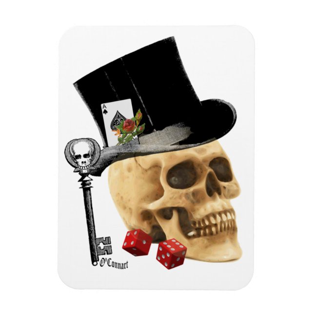 Fantasy Gothic gambler skull tattoo design Magnet (Vertical)
