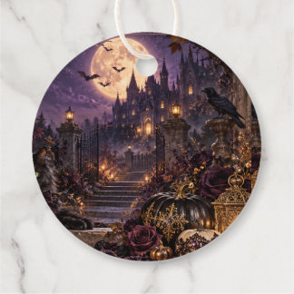 Fantasy Gothic Halloween Black Cat and Full Moon F Favour Tags