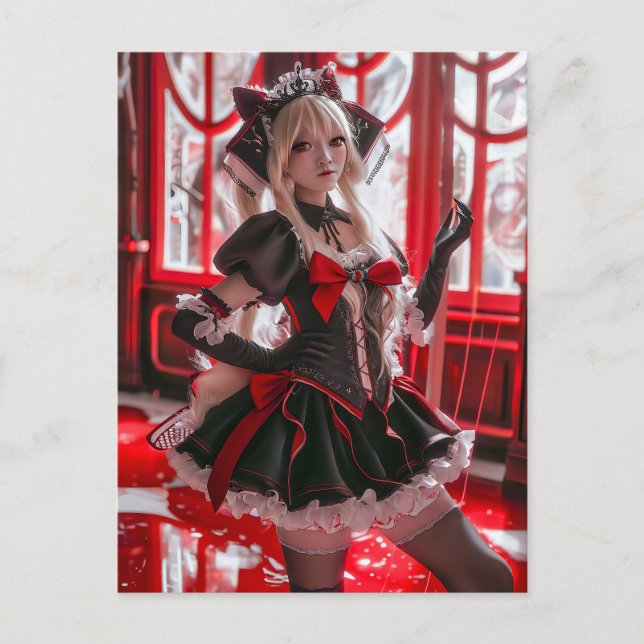 Fantasy Gothic Maid with Kawaii Style Postcard (Front)