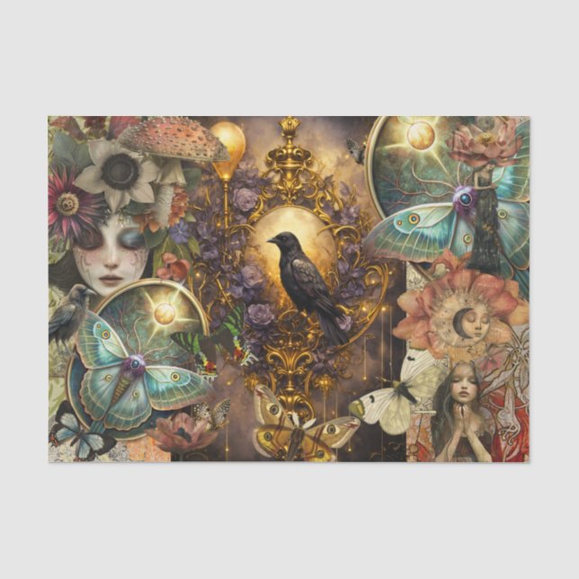 Fantasy Gothic Raven Collage Decoupage Tissue Paper (Front)