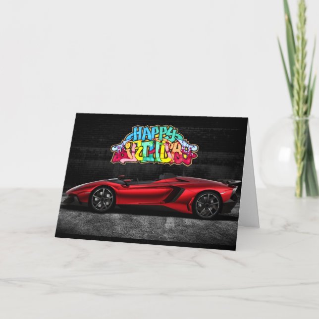 Fantasy Graffiti Dream Car Birthday Card (Front)