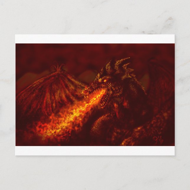 Fantasy Great Red Dragon Breathing Fire Postcard (Front)