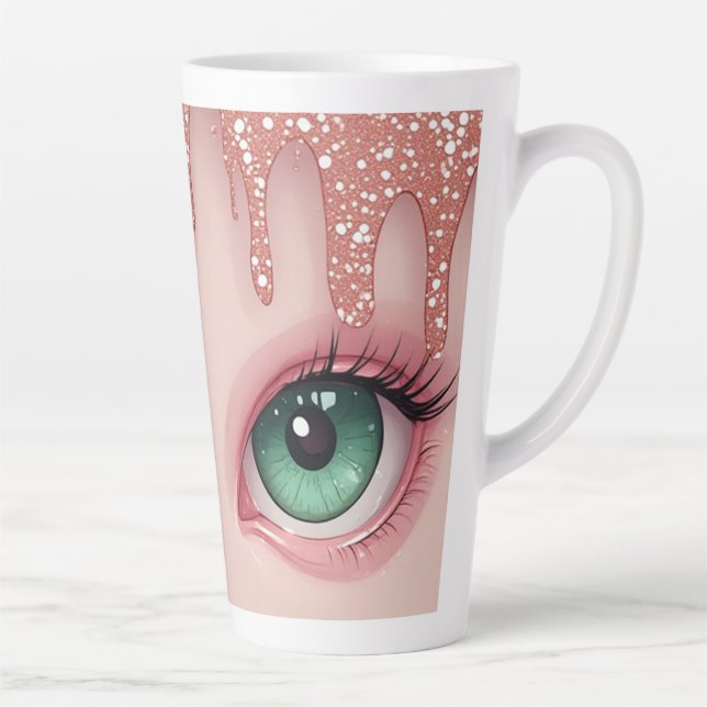Fantasy Green Eyes With Rose Gold Dripping Latte Mug (Right)