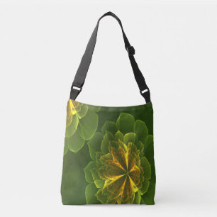 Fantasy Green Yellow Fractal Flowers Crossbody Bag