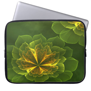 Fantasy Green Yellow Fractal Flowers Laptop Sleeve