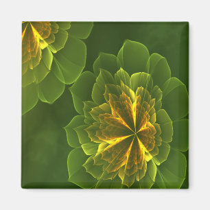 Fantasy Green Yellow Fractal Flowers Magnet