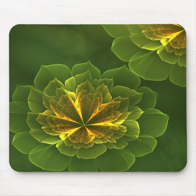 Fantasy Green Yellow Fractal Flowers Mouse Pad (Front)