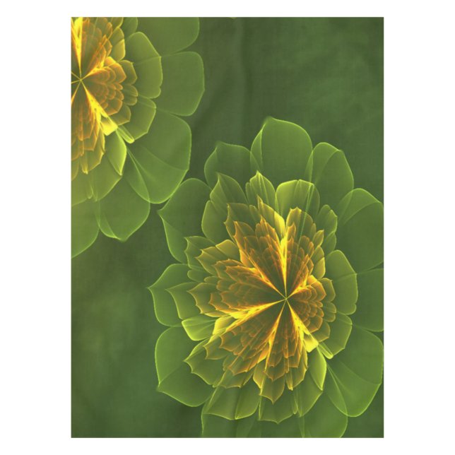 Fantasy Green Yellow Fractal Flowers Tablecloth (Front)