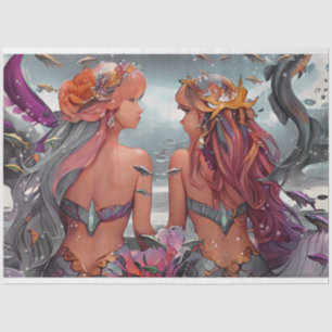 Fantasy Grey and Pink Watercolor Mermaid Tissue Paper